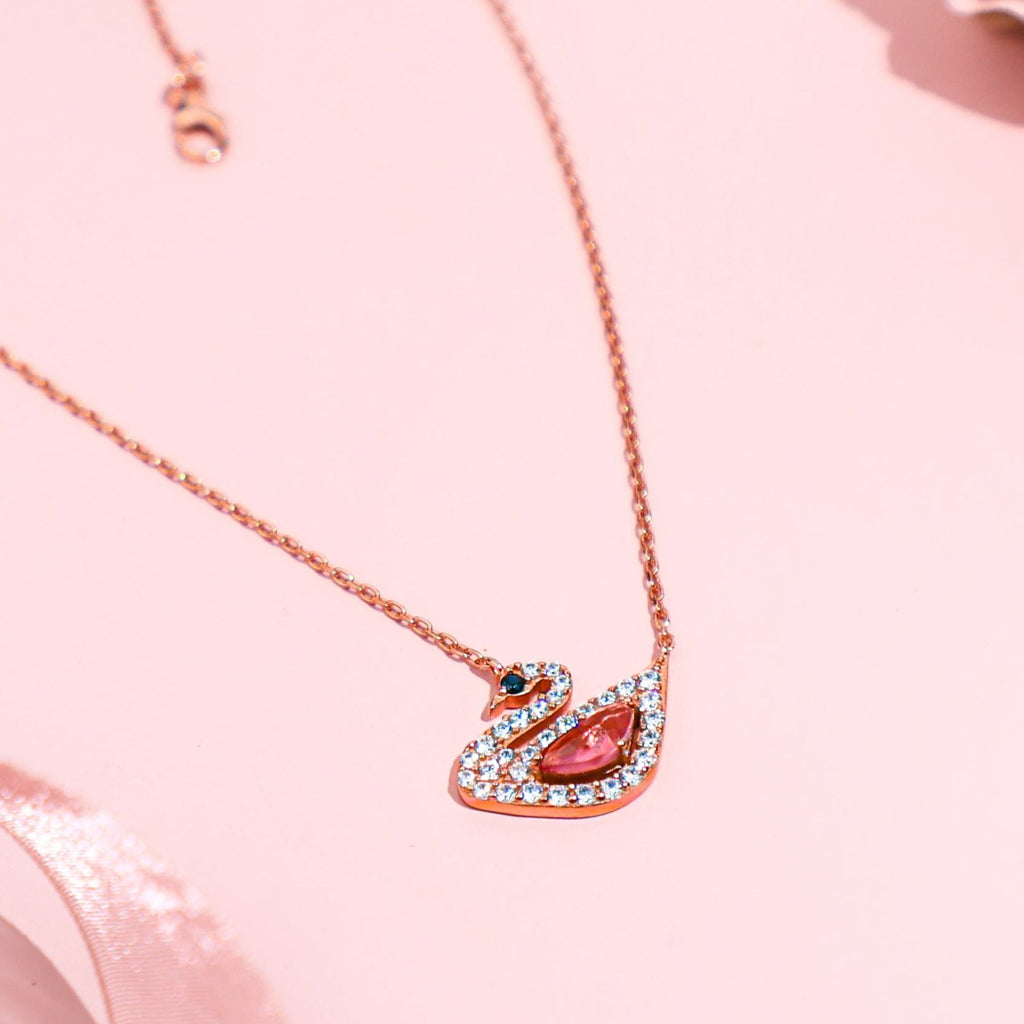iconic swan swarovski dazzling swan necklace rose gold