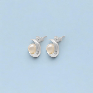 Enchanting Crescent Moon Pearl Studs