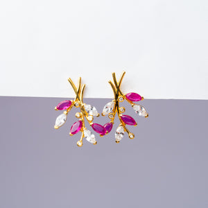 Sterluv's Sterling Silver Ruby Vine Whisper Stud Earrings for Women - Ideal Daily Wear & Festival Jewellery