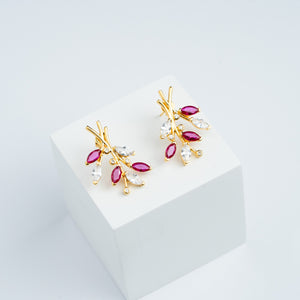 Sterluv's Sterling Silver Ruby Vine Whisper Stud Earrings for Women - Ideal Daily Wear & Festival Jewellery