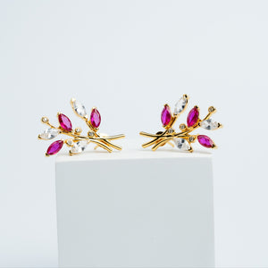Sterluv's Sterling Silver Ruby Vine Whisper Stud Earrings for Women - Ideal Daily Wear & Festival Jewellery