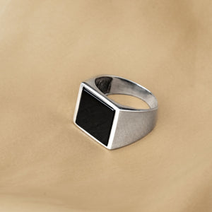 Men's Sterling Silver Shadow Square Ring for Office Wear
