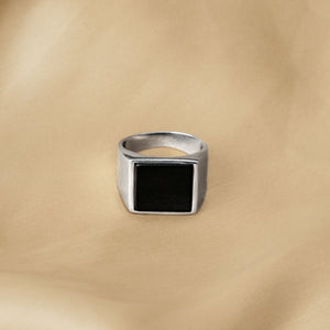 Men's Sterling Silver Shadow Square Ring for Office Wear
