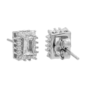 Sleek Halo White Stone Studs