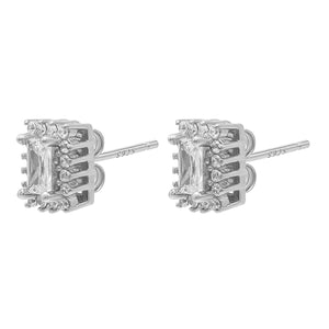 Sleek Halo White Stone Studs