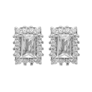 Sleek Halo White Stone Studs