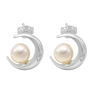 Enchanting Crescent Moon Pearl Studs
