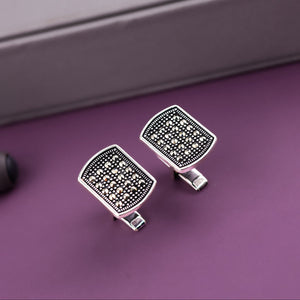 Men's Sterling Silver Midnight Accent Cufflinks For Office Wear