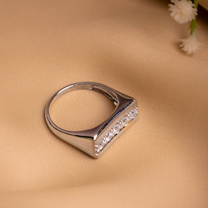 Sterluv - Valor Linea - Nature-Based Silver Ring, sleek bar design, with shimmering zircon stones.