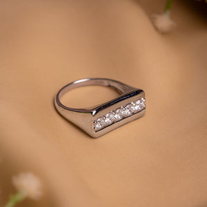 Sterluv - Valor Linea - Nature-Based Silver Ring, sleek bar design, with shimmering zircon stones.